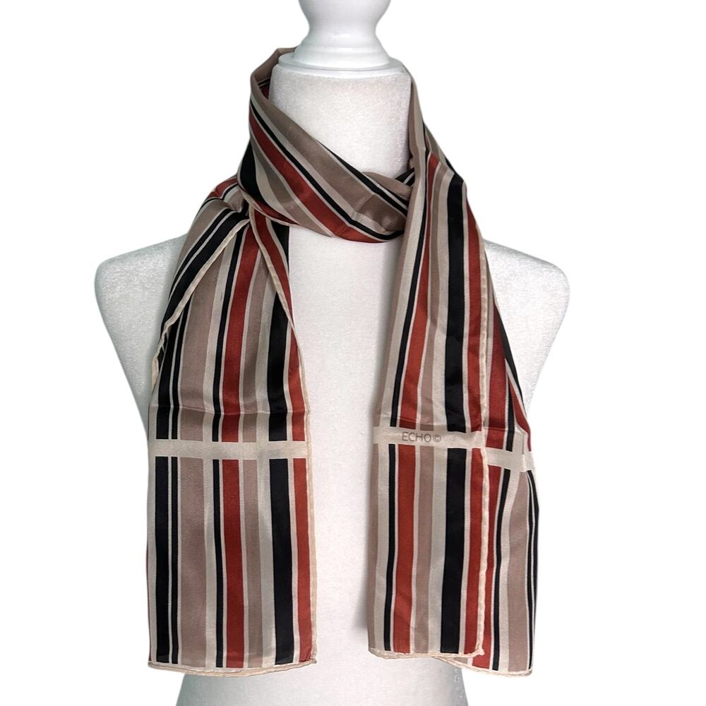 Echo New York Tropic Stripe Silk Oblong Brown White 11 X 48
